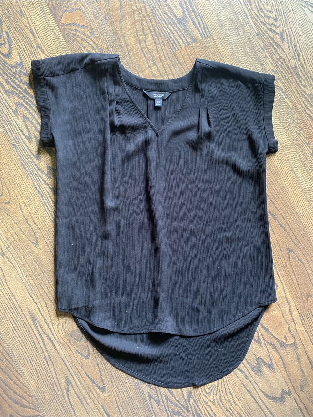 Black V-Neck Short Sleeve Blouse